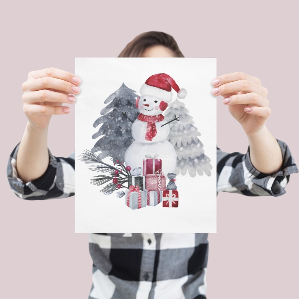 Wall Art Watercolor Snowman Christmas Illustration Print Poster Card Unframed - Picture 3 of 6